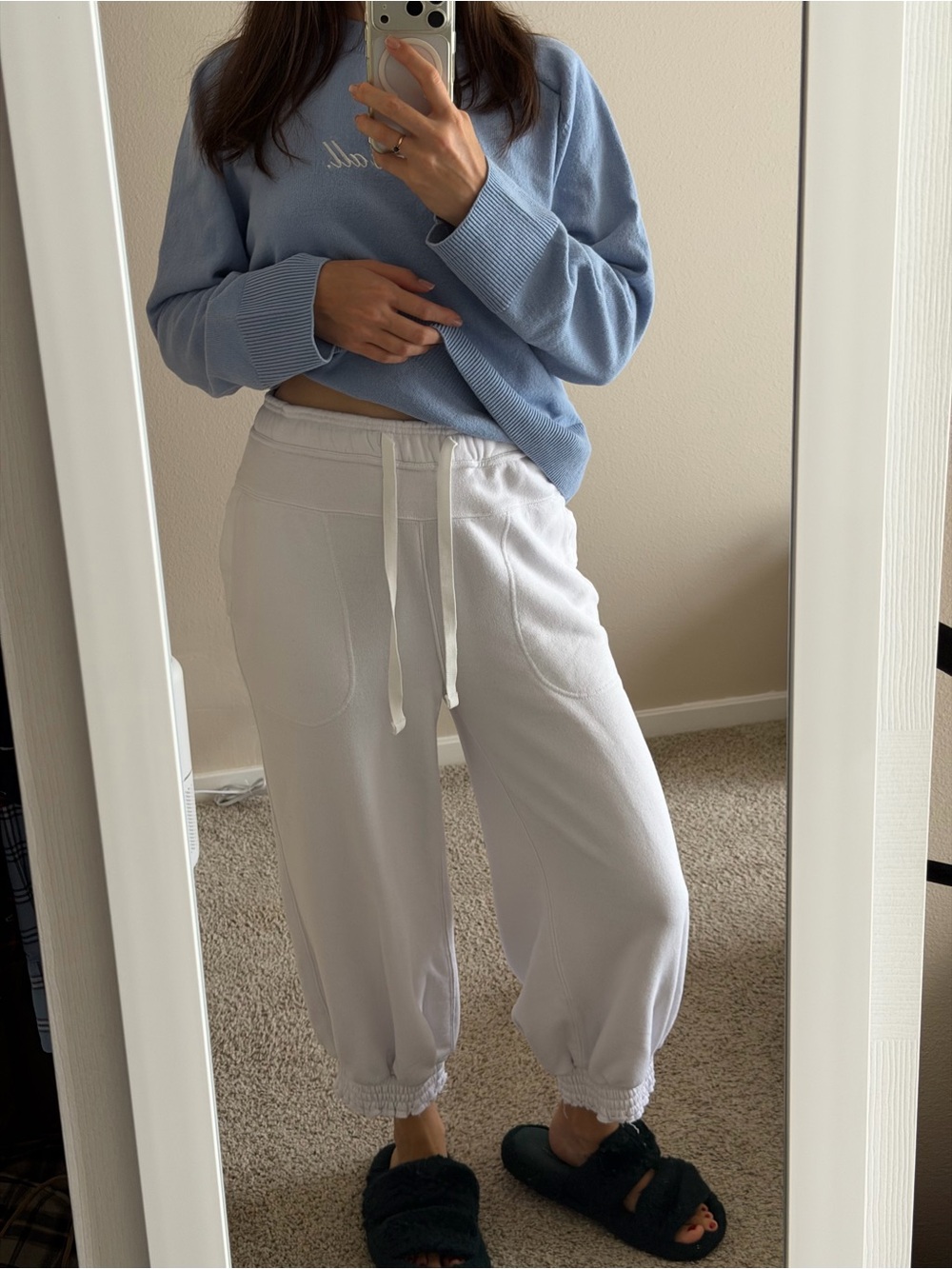 FP Movement White Solid Jogger Pants Drawstring Elastic Waist Cotton XS